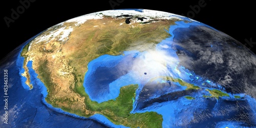 Fototapeta Naklejka Na Ścianę i Meble -  Hurricane Ida approaching the Gulf of Mexico. Extremely detailed and realistic high resolution 3d illustration showing the Earth from space. Elements of this image have been furnished by NASA