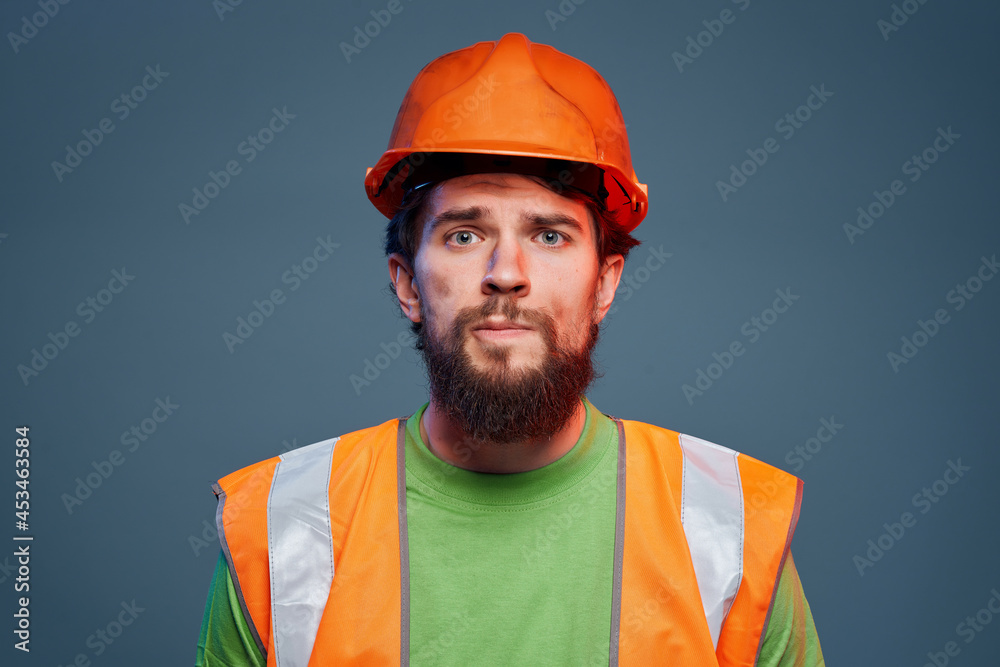 bearded man hard profession construction engineer close-up