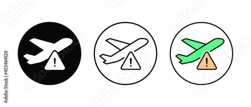 Travel ban. Flying prohibition zone. Plane is forbidden for transportation and travelling. Avoid unnecessary travel. Avoid Travel Issues icon. Vector illustration. Design on white background. EPS 10.
