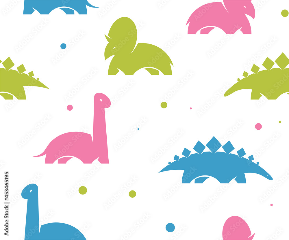 Childish dinosaur seamless pattern for fashion clothes, fabric, t shirts. Kids vector background. Pink dino.