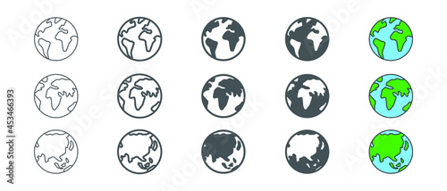 Rotating world globe, earth planet miniature, world map, save earth. World environment day. Earth globe icons. Earth hour vector world map set. Vector illustration. Design on white background. EPS 10