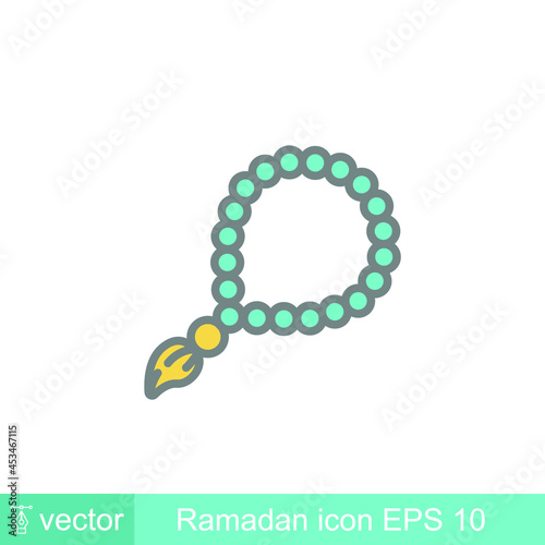Tasbeeh, muslim Tasbih for glorify, zikir and dua, islamic rosary beads. Prayer ropes, ramadan equipment. prayer beads, tasbih, ramadan icon. Vector illustration. Design on white background. EPS 10
