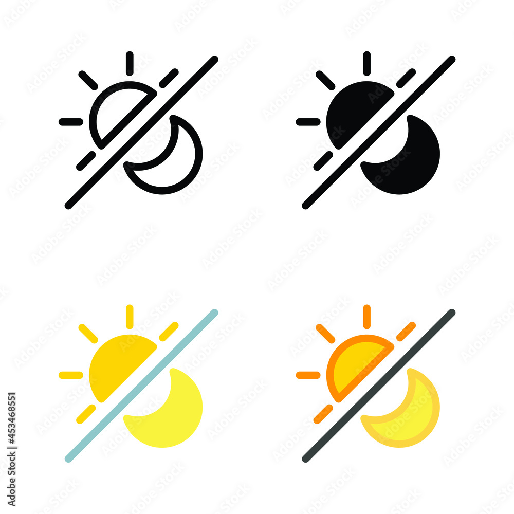 Sun and moon, solar and crescent for time and weather difference concept. morning-night, daytime-nighttime, light-dark. Day and night icon. Vector illustration. Design on white background. EPS 10 Sun and moon, solar and crescent for time and weather difference concept. morning-night, daytime-nighttime, light-dark. Day and night icon. Vector illustration. Design on white background. EPS 10