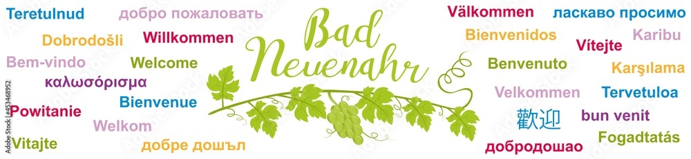 Herzlich Willkommen in Bad Neuenahr im Ahrtal, Banner mit Grüßen in verschiedenen Fremdsprachen Herzlich Willkommen in Bad Neuenahr im Ahrtal, Banner mit Grüßen in verschiedenen Fremdsprachen