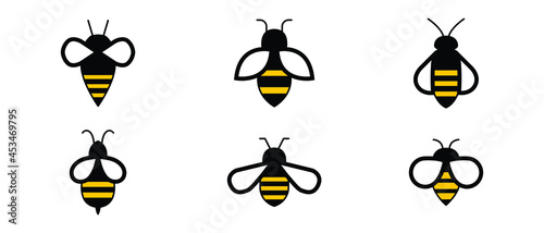 Set of honey bee in logo sign. Fly bee buzz graphic for template or web design. Honey insect animal. Bee concepts logo vector icon. Illustration design on white background. EPS 10