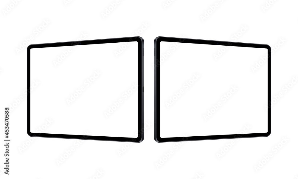 Tablet Computers Horizontal Mockups with Blank Screens, Perspective Side View, Isolated on White Background. Vector Illustration Tablet Computers Horizontal Mockups with Blank Screens, Perspective Side View, Isolated on White Background. Vector Illustration