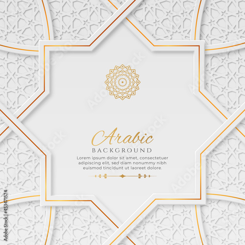 Arabic Islamic Elegant White and Golden Luxury Ornamental Background with Islamic Pattern