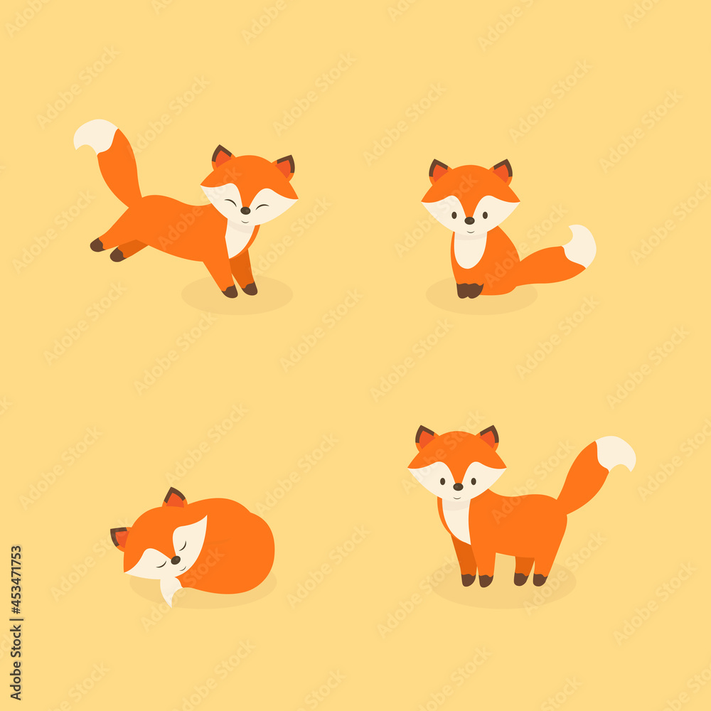 This is a set of foxes on a light background.