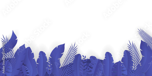 Purple leaves floral background on white background. Set of Colorful summer disco party posters with fluorescent tropic leaves, flower and badges. Summertime backgrounds