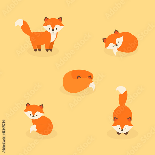 This is a set of foxes on a light background. © Halyna