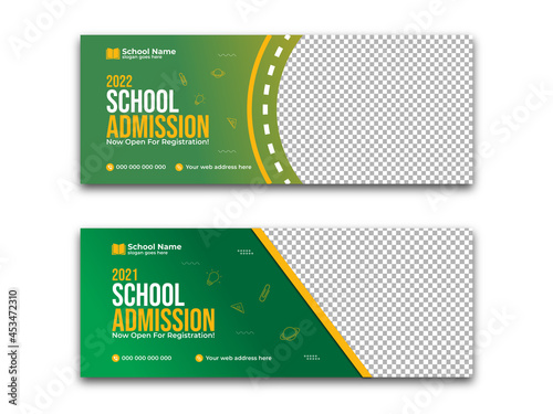 Kids School Admission facebook cover banner, back to school social media post, and web banner template template
