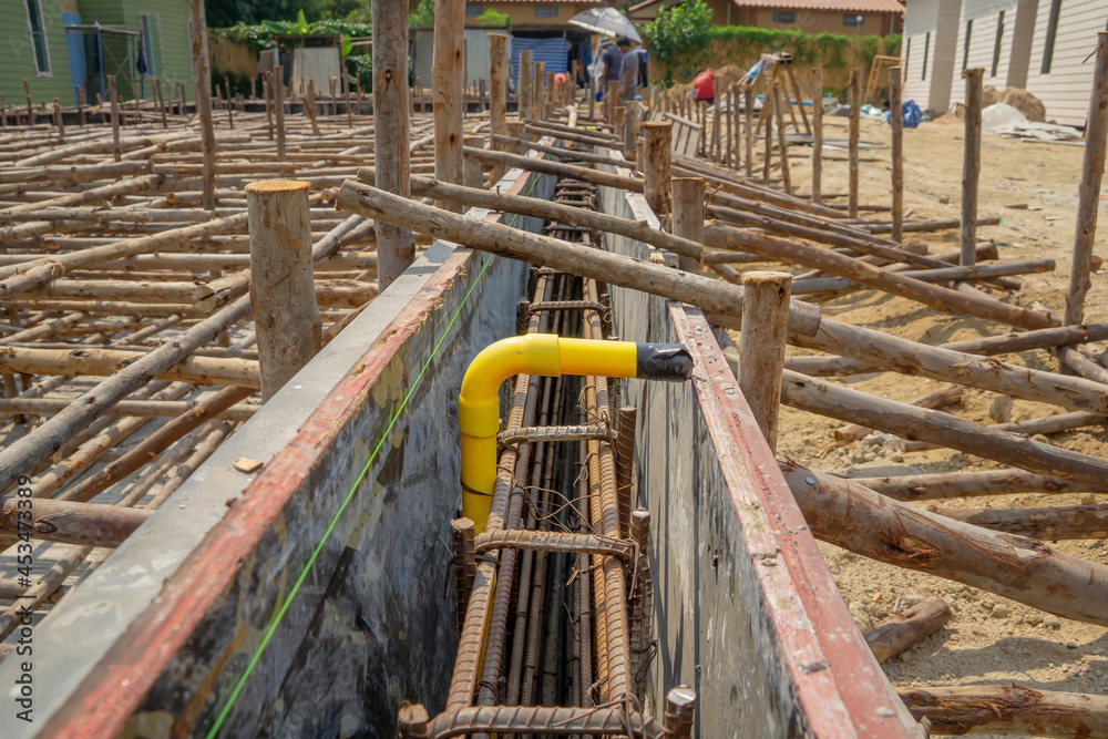 Fototapeta premium Electric box installation for swimming pool.Construction Pool.