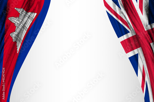 Cambodia and England flag with theater effect. 3D illustration