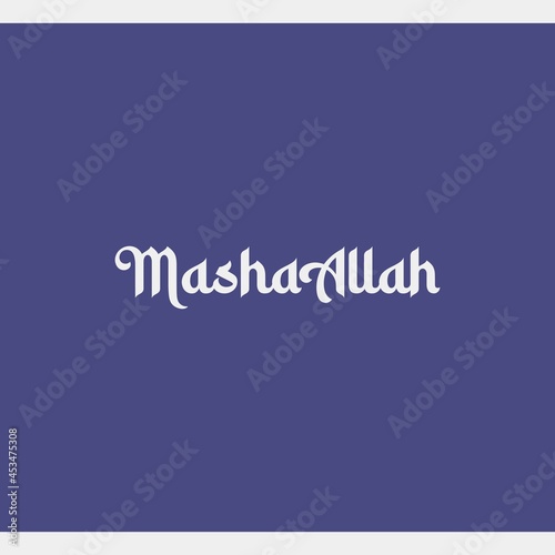 Mashaallah religious greetings typography text.  Islamic typography poster vector design.
