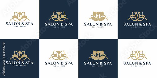 bundle luxury lotus logo design vector for spa