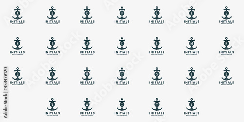 bundle initials anchor nautical logo design vector