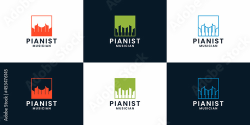 set of piano, pianist logo design vector