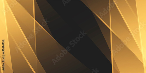 Black and gold straigt plates crossing and creating abstract composition