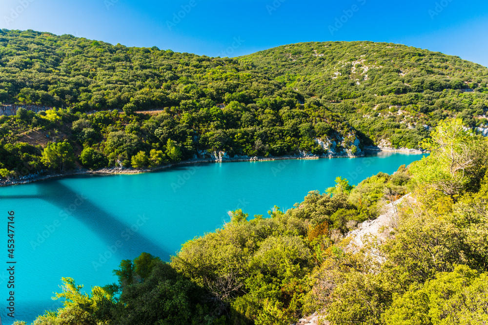 View on lake of Sainte Croix, Verdon gorge, Provence, Provence Alpes Côte d'Azur, France 