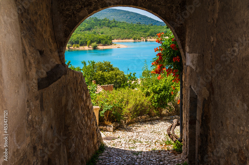 View on lake of Sainte Croix from Bauduen, Verdon gorge, Provence, Provence Alpes Côte d'Azur, France  photo