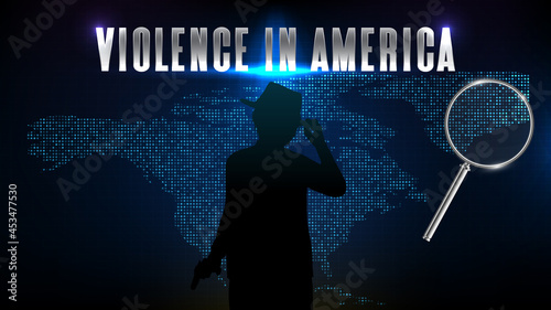 abstract futuristic technology blue background of silhouette detective violent crimes and north america map