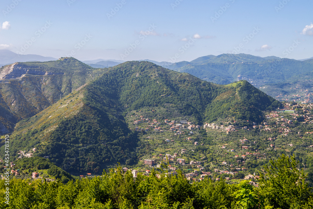 View of the inland of Genoa with Fort Monteratti (Ratti) on the background, Italy.