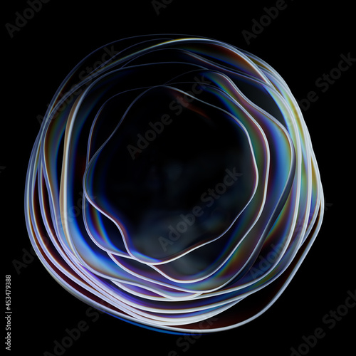 3d render background with abstract transparent geometry with dispersion effect. Round multi-layered shape. photo