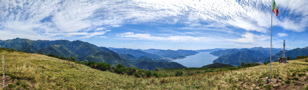 Extra wide aerial view of the Lake Maggiore from the Mount Forcora