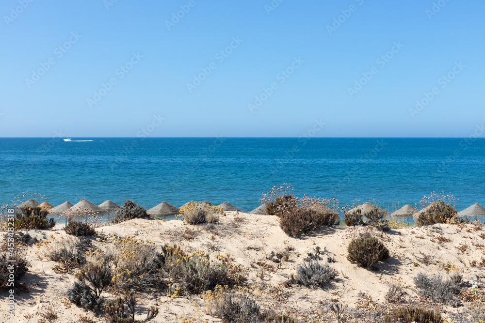 Beach and sea in summer, Praia do Garrão, Almancil, Algarve