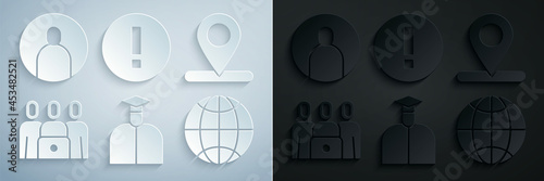 Set Student, Location, Online class, Social network, Information and Create account screen icon. Vector