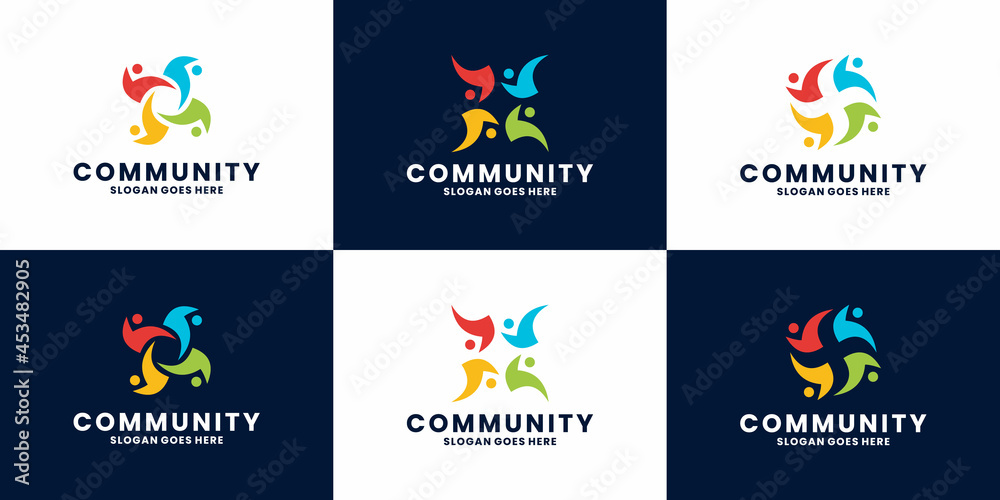 set of abstract human community logo design vector