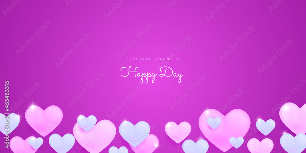 Vector pink purple background decorating of falling valentine hearts confetti. Greeting card design