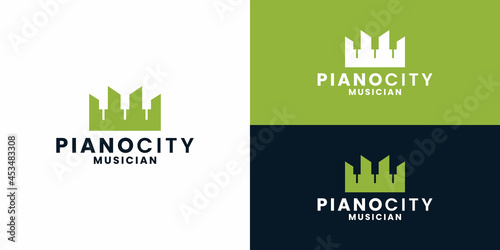 piano with city idea logo design vector