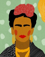 Sierkussen Pistachekleur Frida Kahlo minimalistische illustratie  © liza