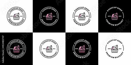 creative bundle cake cup logo design cake shop store vector