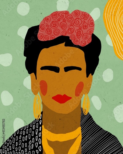 Frida Kahlo vector minimalism illustration. Simple color art photo