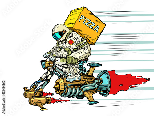 An astronaut courier delivers pizza to the spacecraft. Food Science