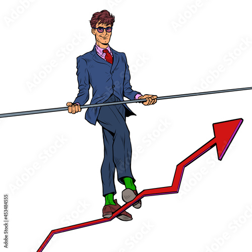 Businessman and sales growth charts. A man like an acrobat. Economics and Finance