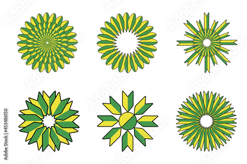 黄色と緑のフラワーモチーフオブジェクトの複数セット
