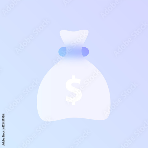 money bag glass morphism trendy style icon. money bag transparent glass color vector icon with blur and purple gradient. for web and ui design, mobile apps and promo business polygraphy