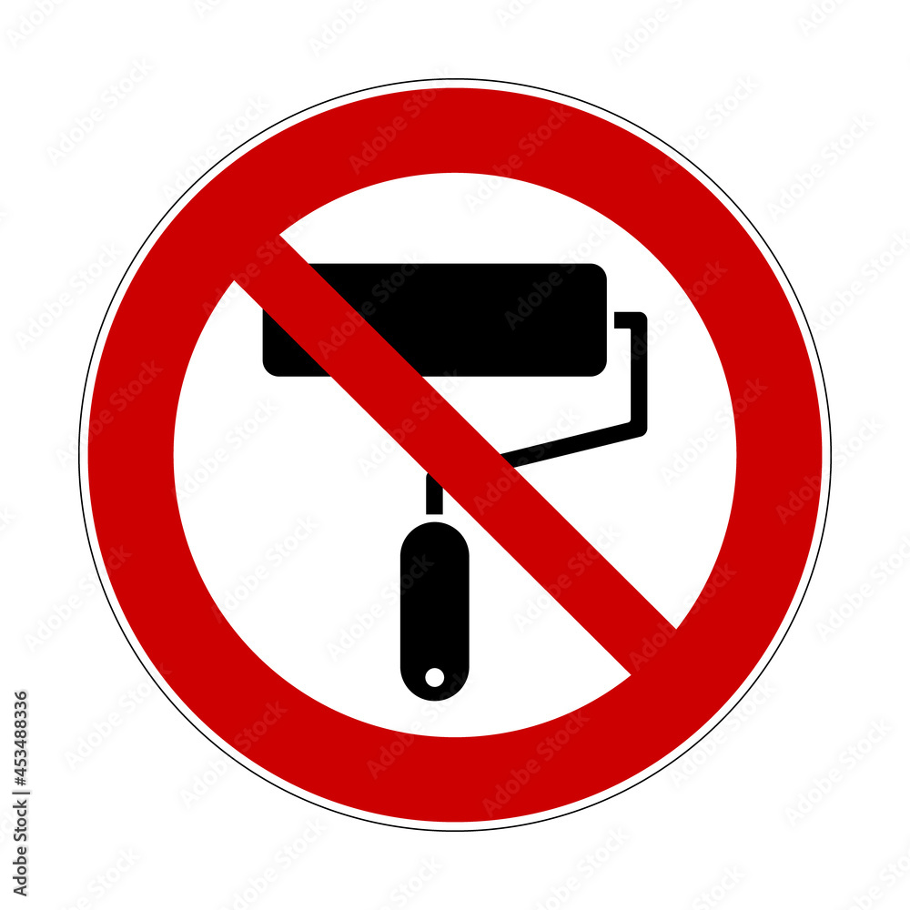 No painting sign. Vector illustration of red crossed out circle sign with  paint roller icon inside. Graffiti is forbidden. Do not paint prohibition  symbol. Warning, caution, restriction, flat design. Stock Vector