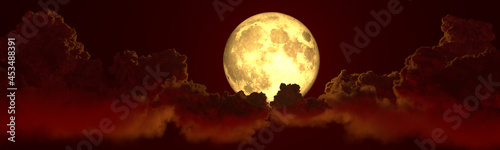 background - panorama of big cumulus and moon - creative nature 3D rendering