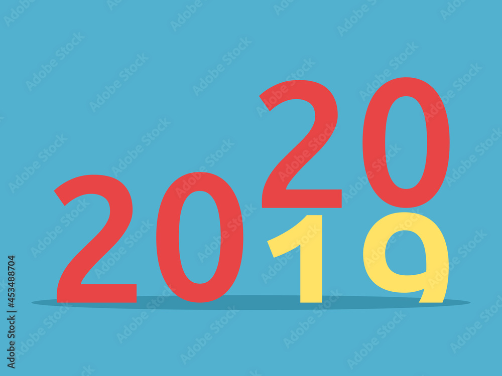 2019 changes for 2020 on blue background. New year, happy, beginning and christmas concept. Flat design. Vector illustration. EPS 8, no transparency 2019 changes for 2020 on blue background. New year, happy, beginning and christmas concept. Flat design. Vector illustration. EPS 8, no transparency