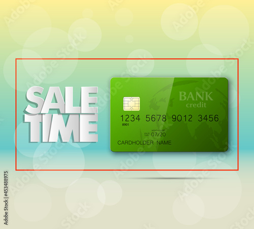 Holiday specials sale & credit bank card banner. Abstract advertising background plastic card icon. Advertising discount poster. online banking tag flyer, Promotional internet shopping sale brochure