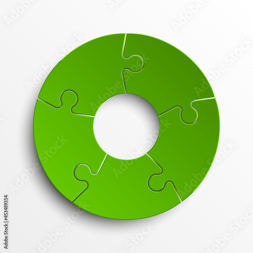 Puzzle five piece business presentation. Circle infograph. 5 Step round process diagram. Section compare banner.