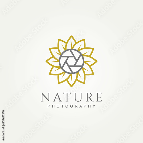 simple modern nature photography with sunflower and shutter minimalist line art logo icon template vector illustration design