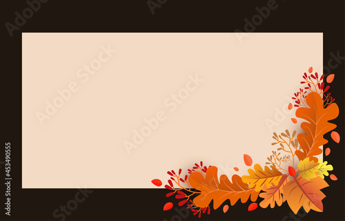Autumn background with leaves golden yellow with square frames, and free space ,fall concept,For wallpaper, postcards, greeting cards, website pages, banners, online sales. Vector illustration
