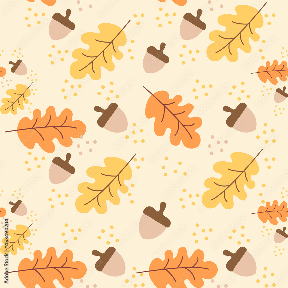 Seamless background with pattern of autumn leaves, vector illustration concept of fall, for wallpaper, textile, fabric pattern, carpet, or apparel. Seamless background with pattern of autumn leaves, vector illustration concept of fall, for wallpaper, textile, fabric pattern, carpet, or apparel.