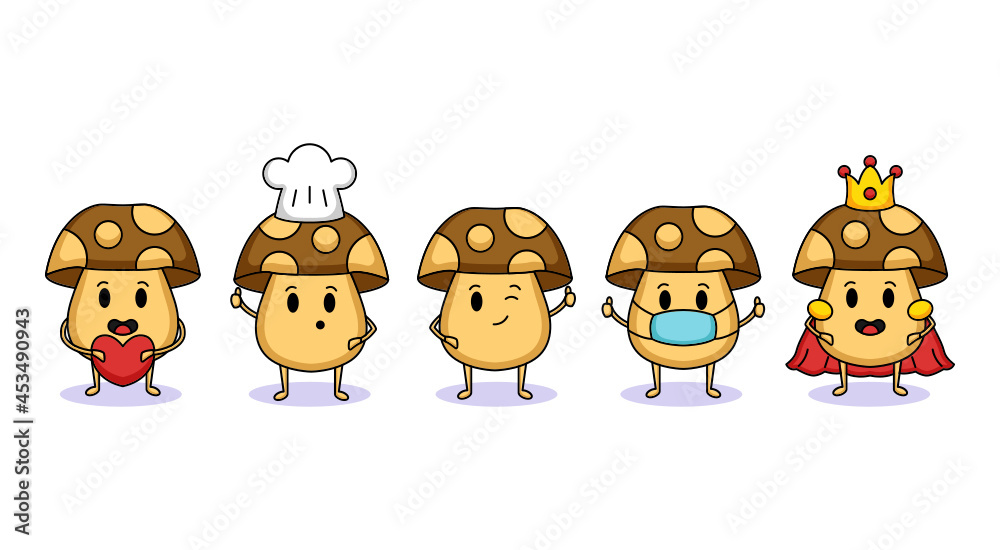 Set of cute mushroom mascot design Set of cute mushroom mascot design