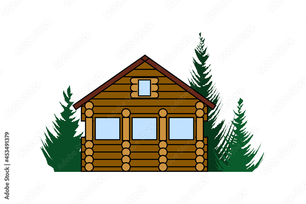 A chopped wooden house made of logs. Construction of environmentally friendly suburban housing. Linear isolated vector illustration. Design of joinery and carpentry products. Ideal for logo, icon, web